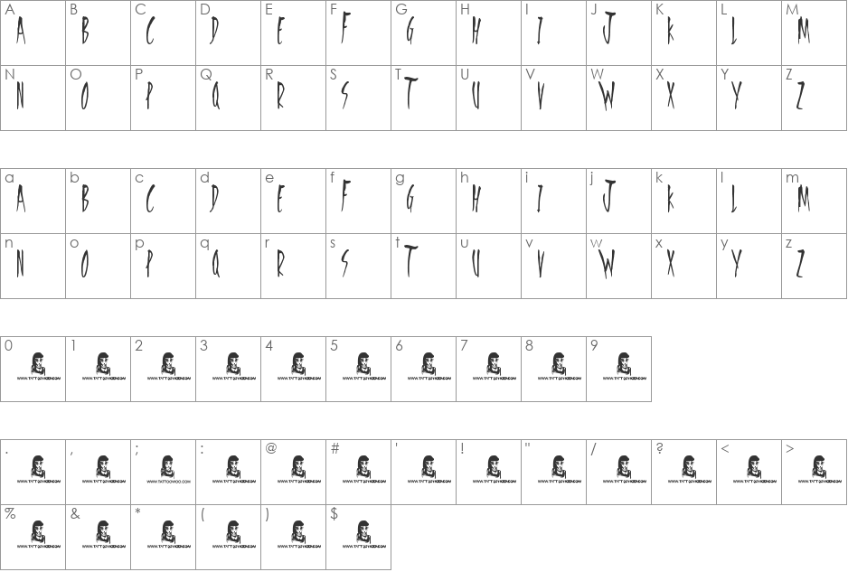 Freedom Fighters font character map preview