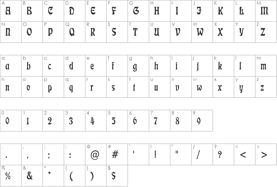 Freedom-Condensed font character map preview