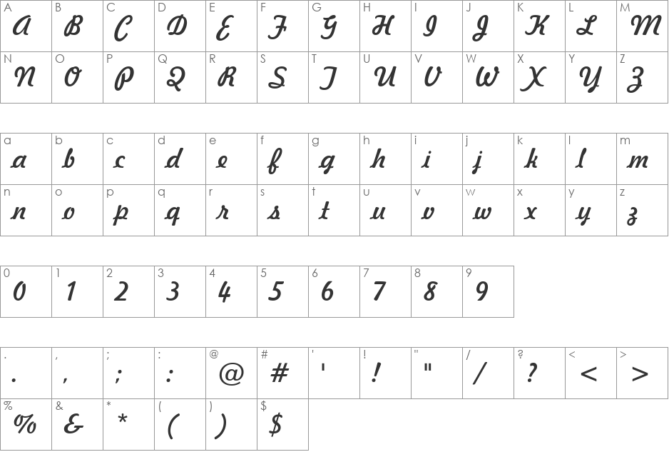 Freehand font character map preview