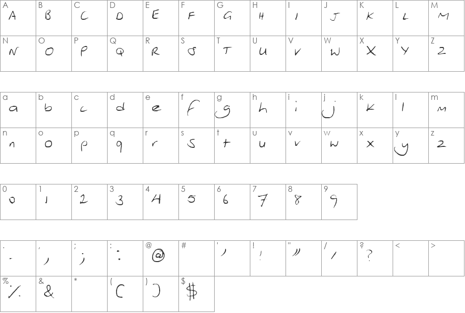 Freehand font character map preview