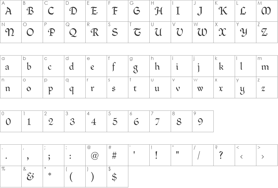 Freehand font character map preview