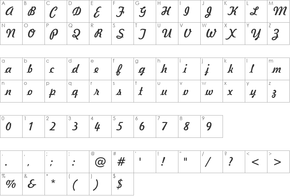 Freehand521 BT font character map preview