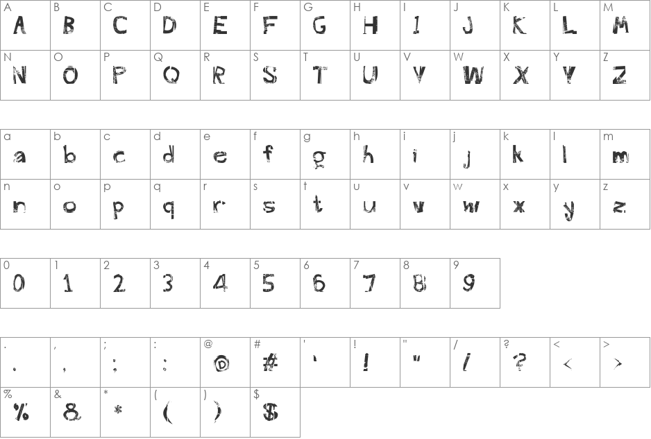 FreekTure font character map preview