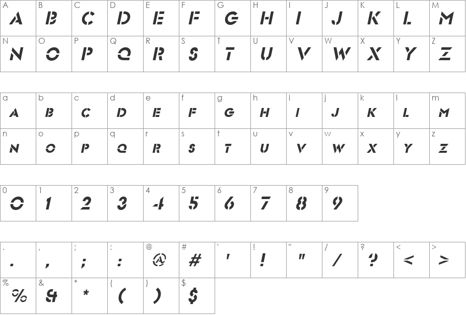 Freeport font character map preview