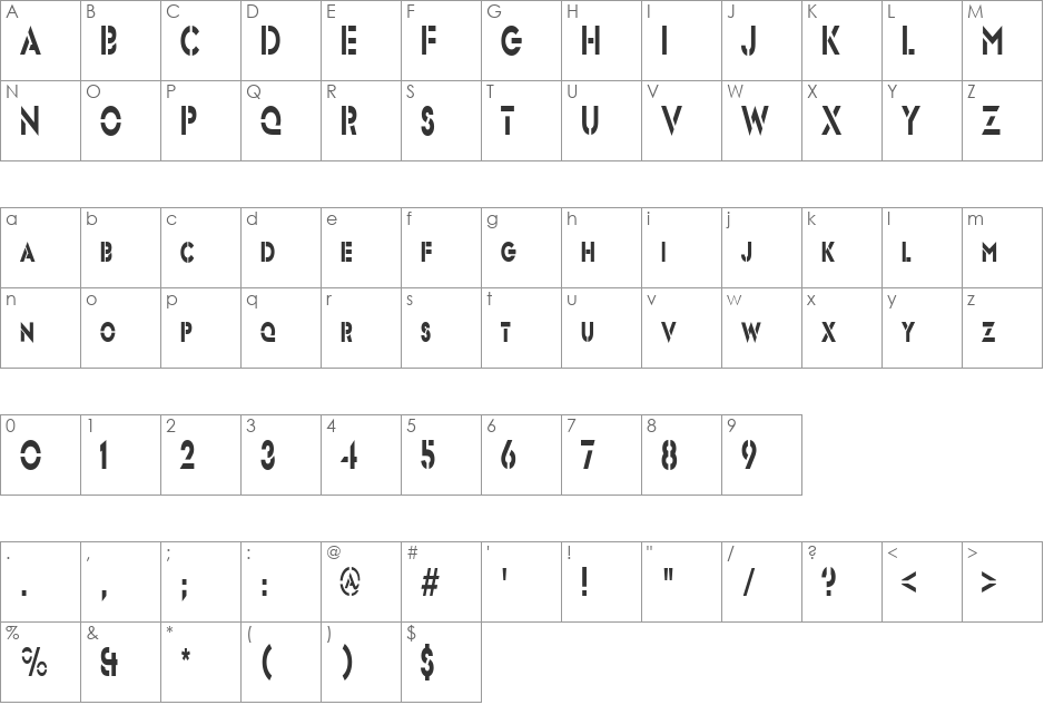 FreeportCondensed font character map preview