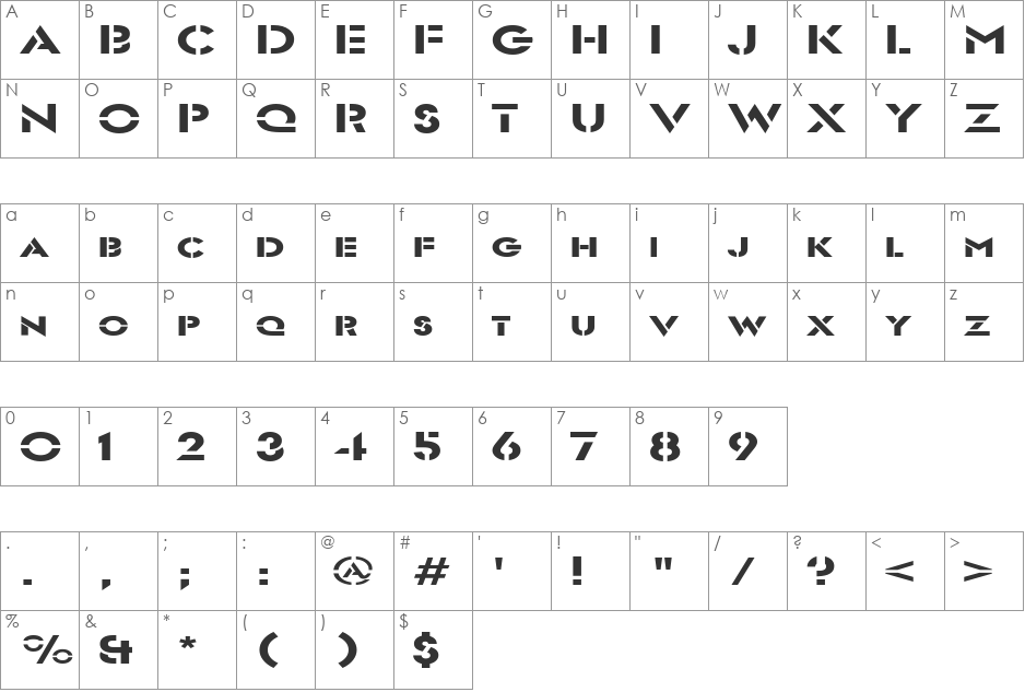 FreeportExtended font character map preview