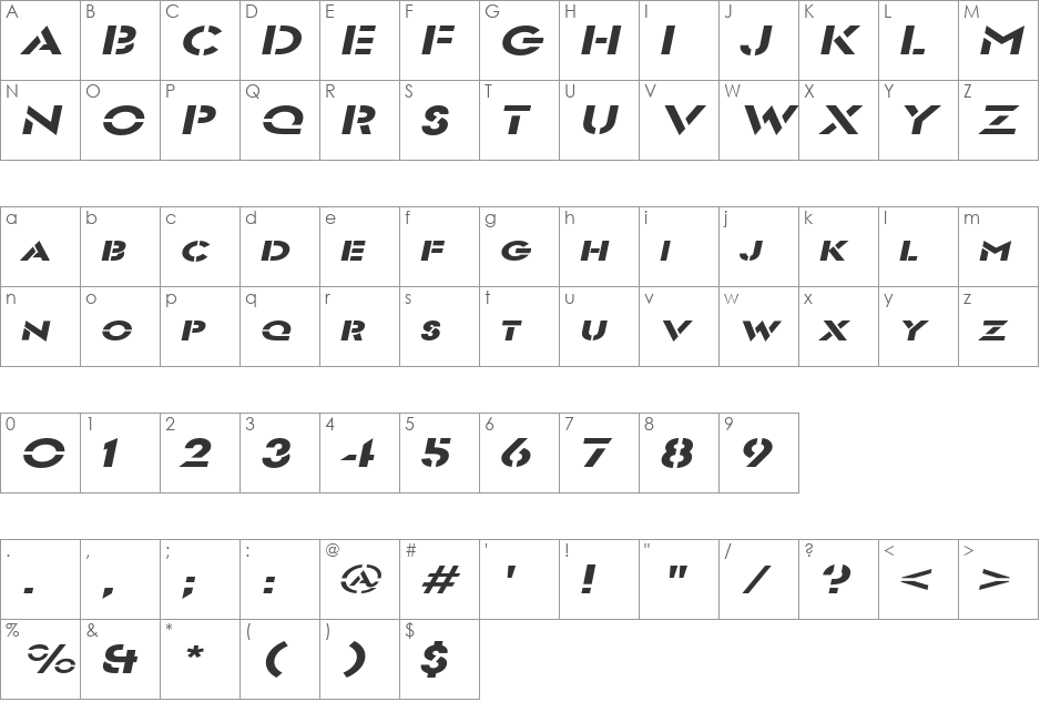 FreeportExtended font character map preview
