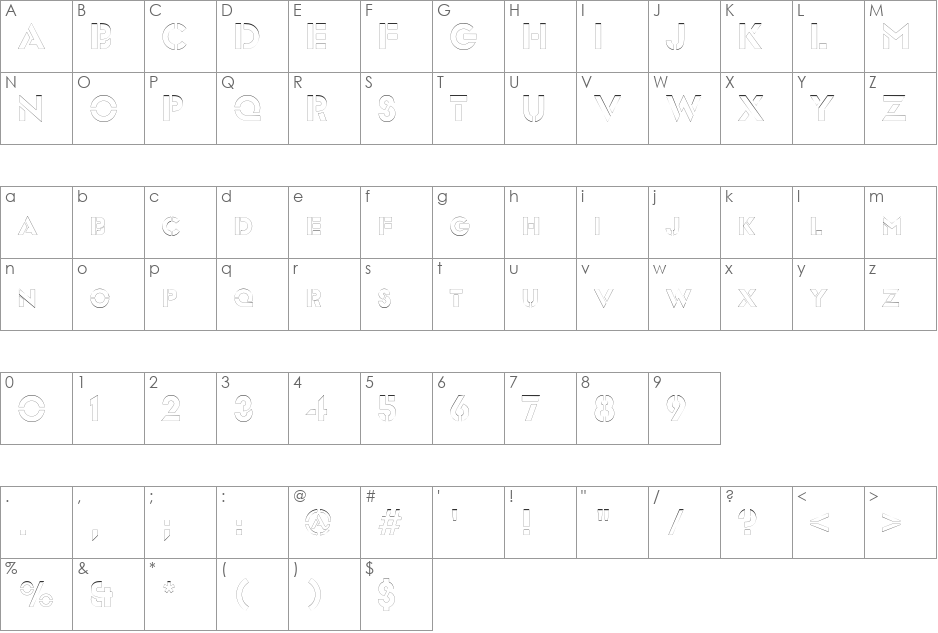 FreeportOutline font character map preview