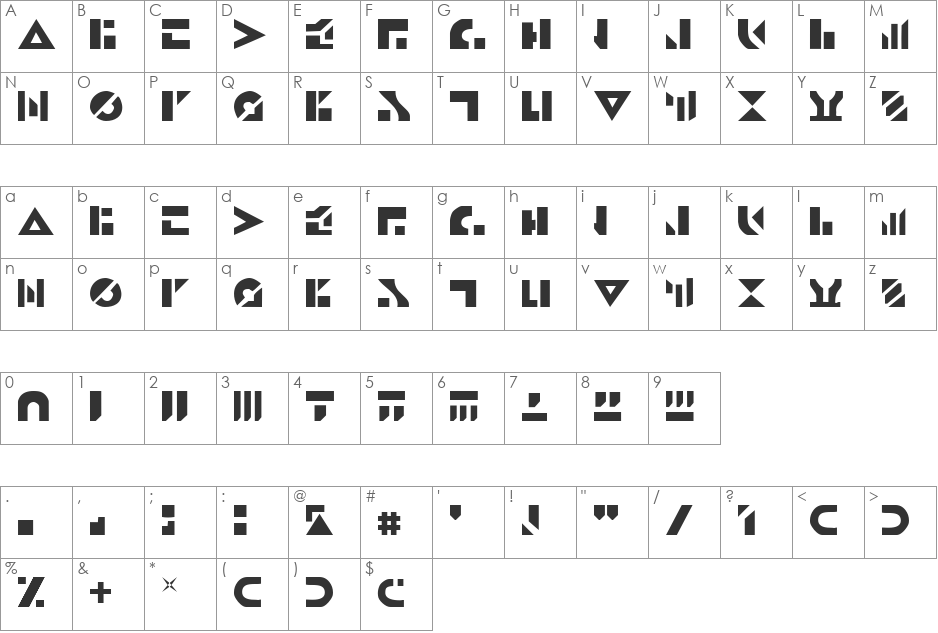 Angelique font character map preview