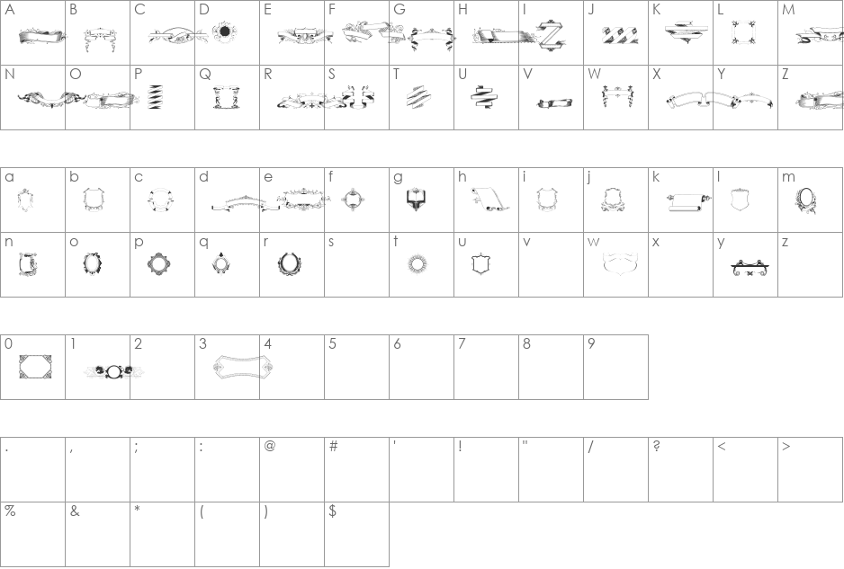 FreeRibbons font character map preview
