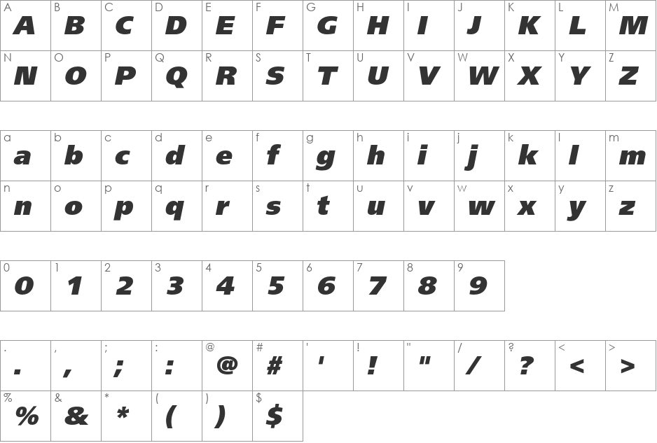 FreeSetBlackC font character map preview