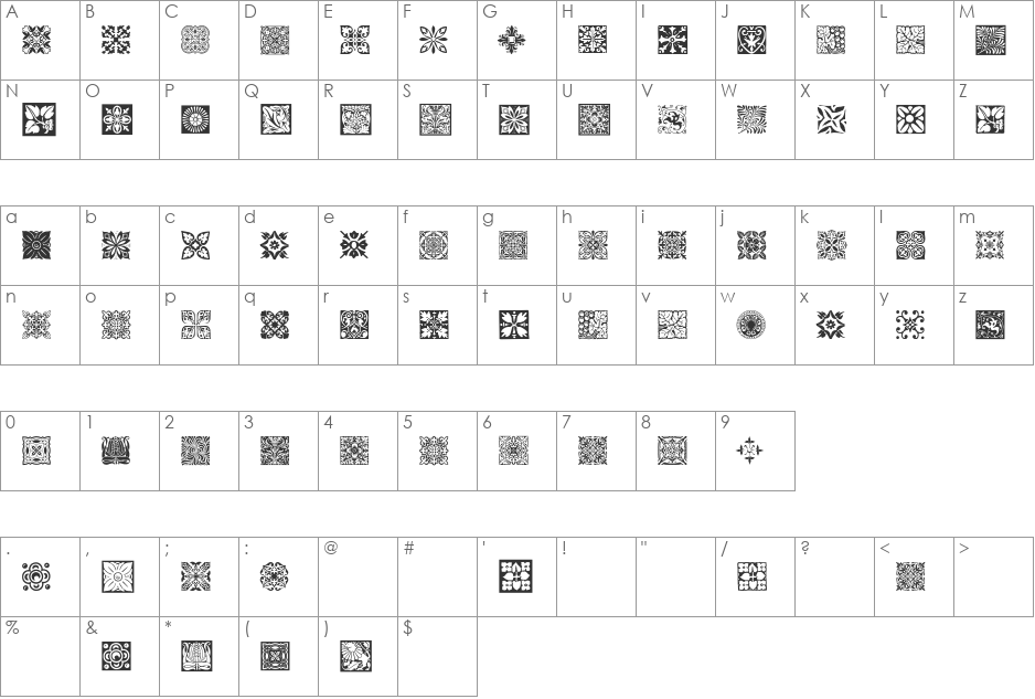 FreeTiles font character map preview