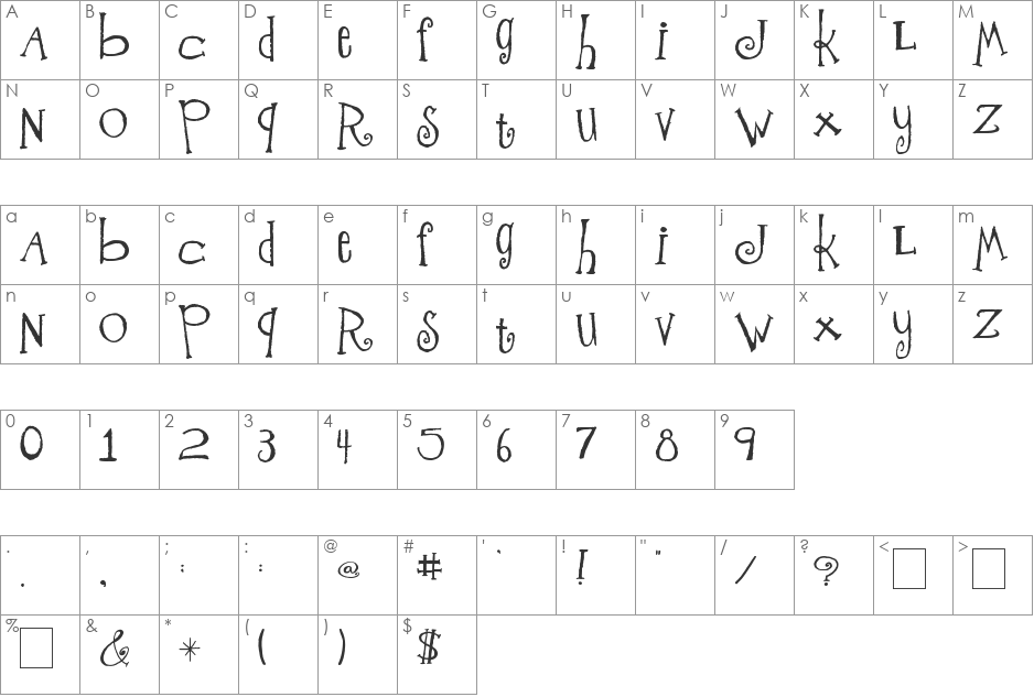 Freeze! font character map preview