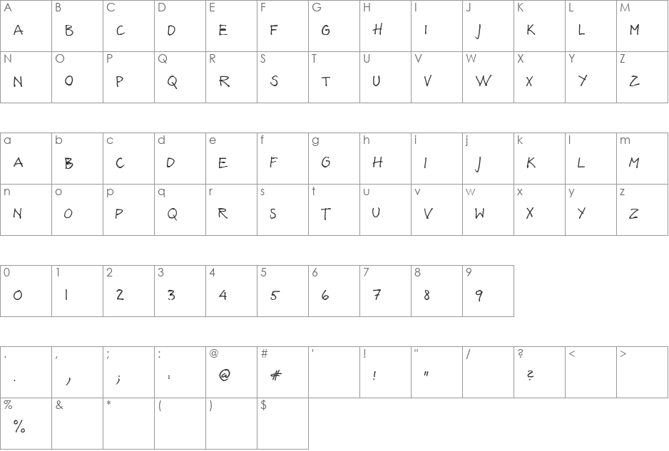 Freezi font character map preview