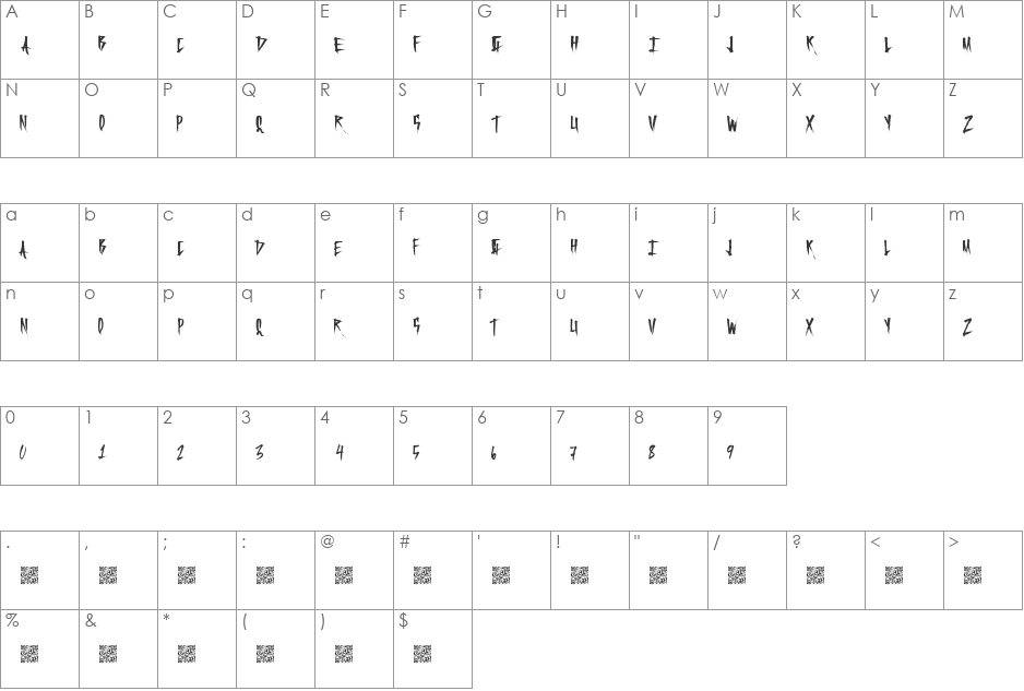 FreightCarts font character map preview