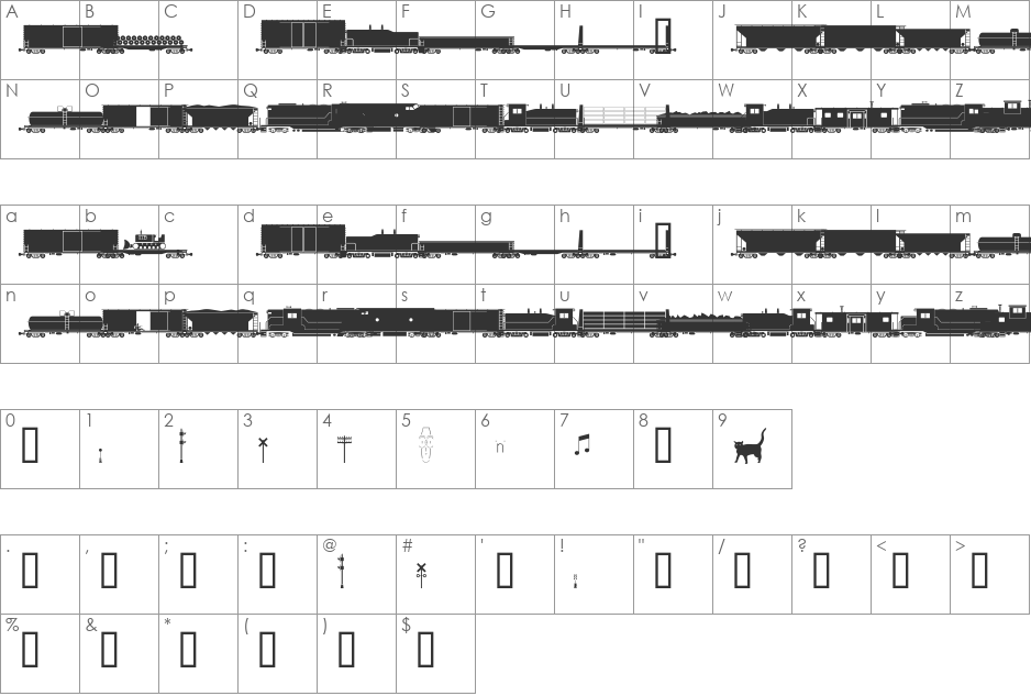 FreightIBM font character map preview