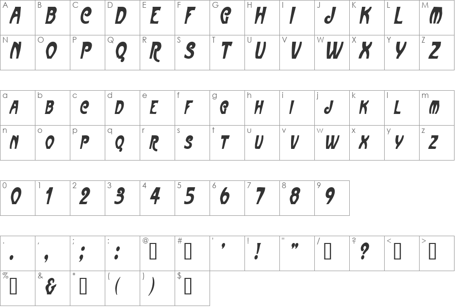 FrenchBeanCondensed font character map preview