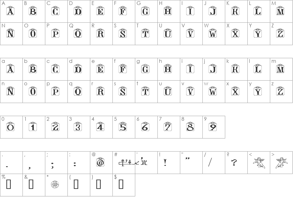 Angelots (Unregistered) font character map preview