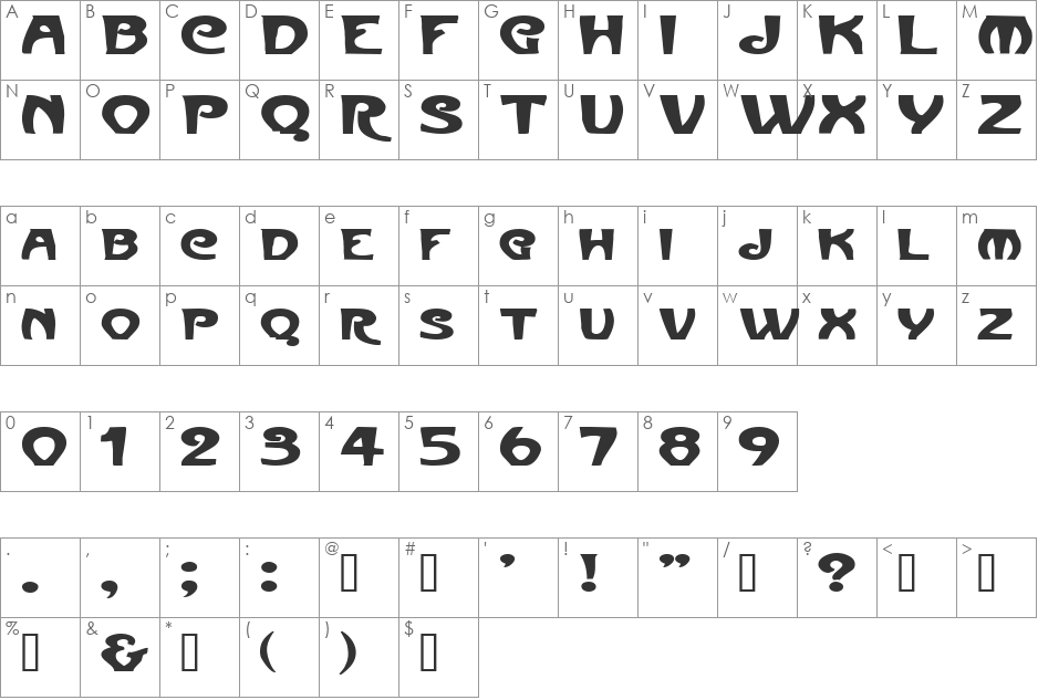FrenchBeanExtended font character map preview