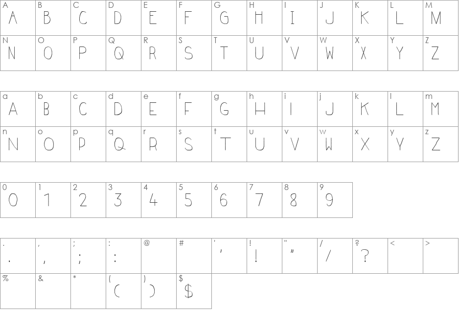 Frenchy font character map preview