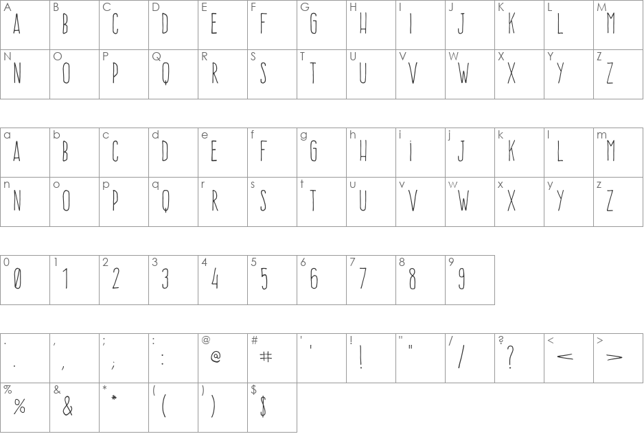Frente H1 font character map preview