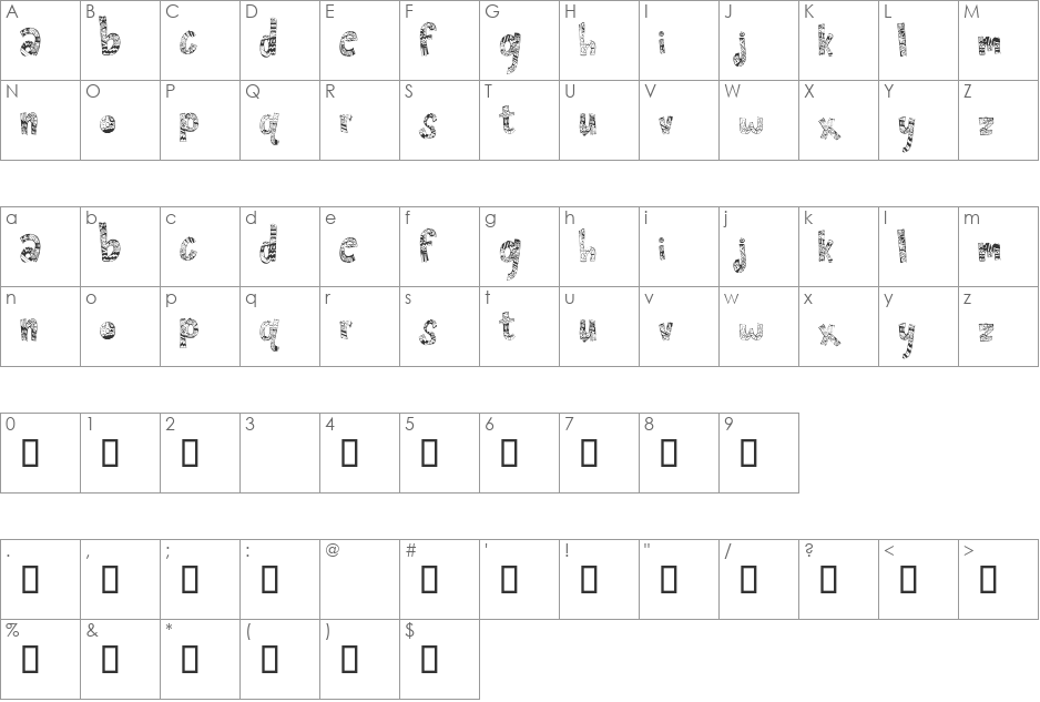 Frenzy font character map preview
