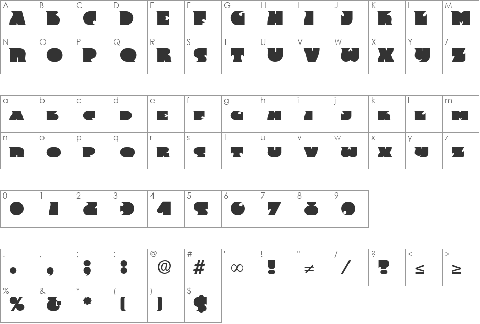 Frenzy DB font character map preview