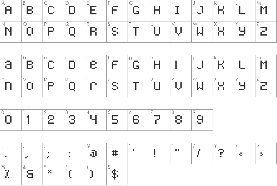 Freon font character map preview