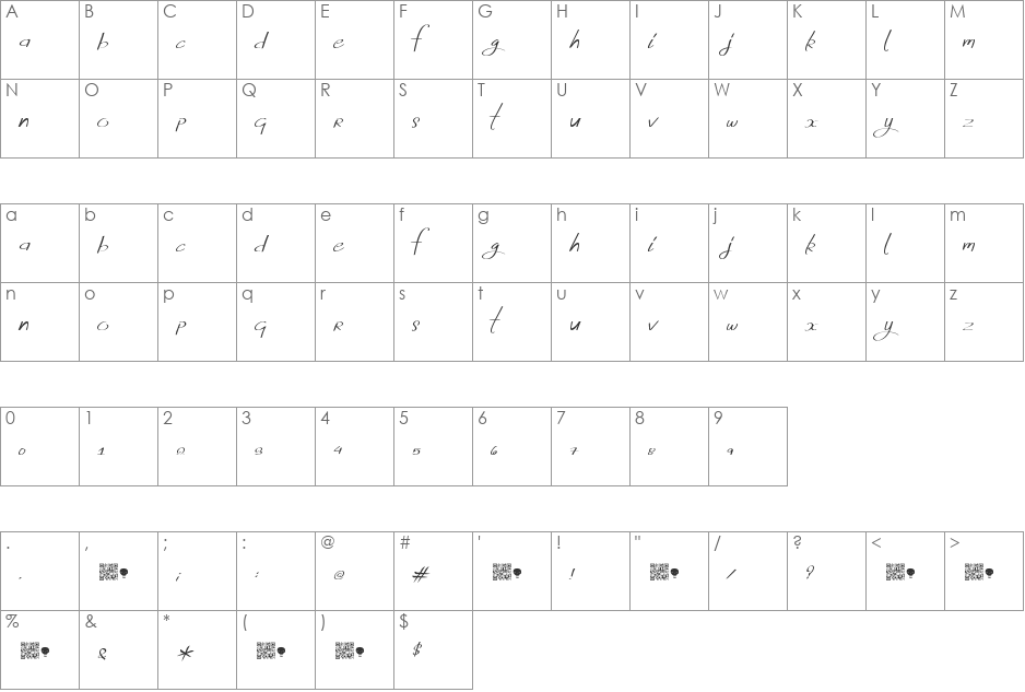 FreshlyThinking font character map preview