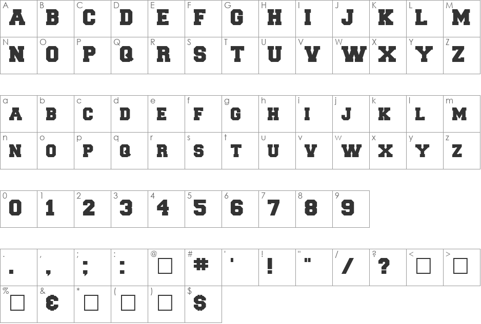 Freshman font character map preview