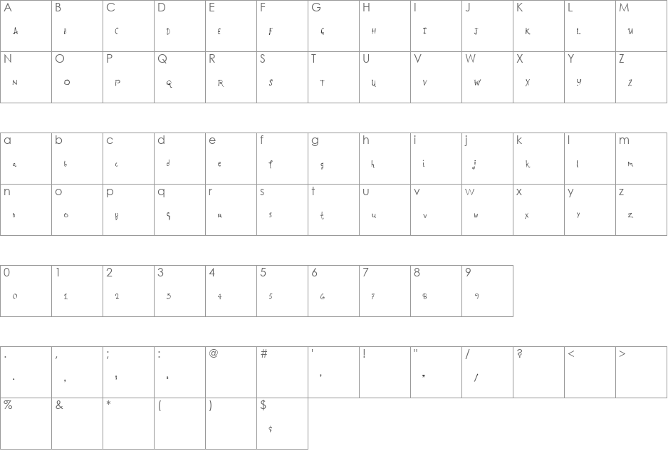 FreshWaters font character map preview