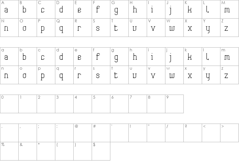 Frida01 font character map preview