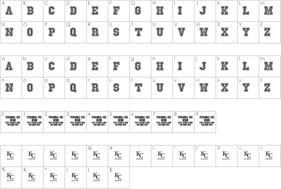 Friday Night Lights font character map preview