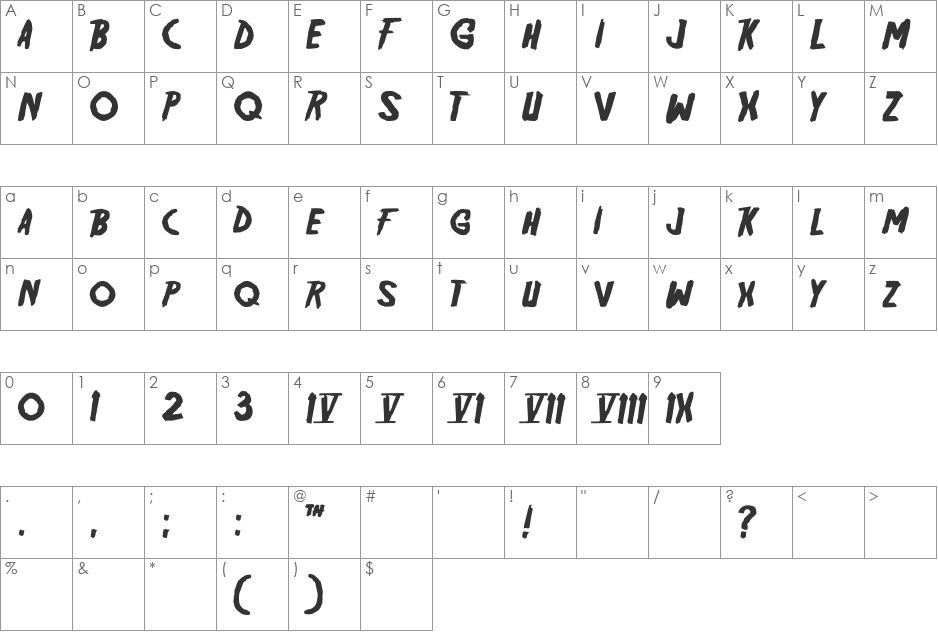 Friday13 font character map preview