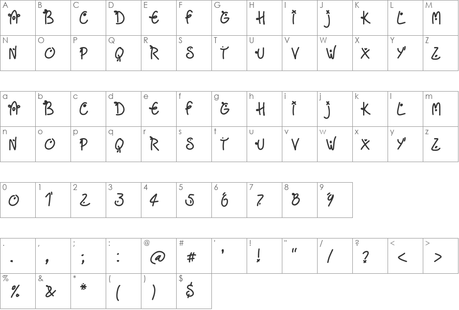 Fridayfreedotsbold font character map preview