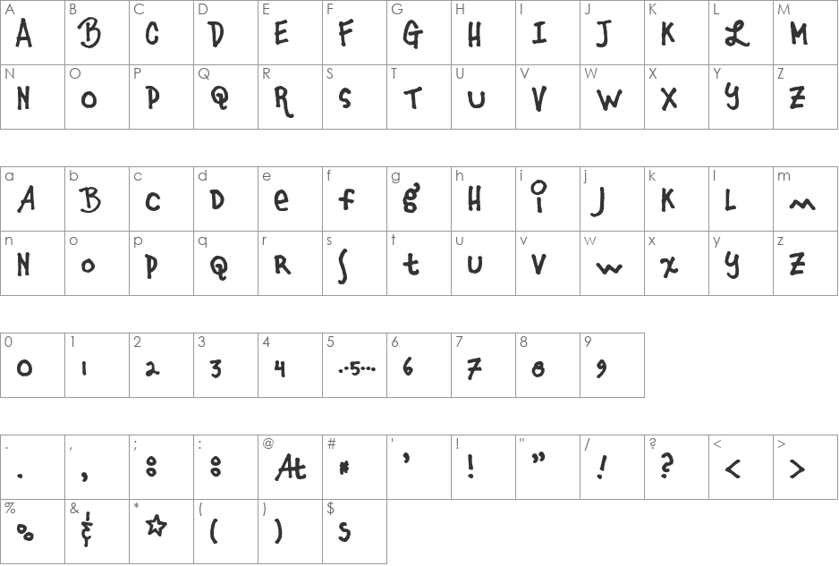 Fridayluck font character map preview