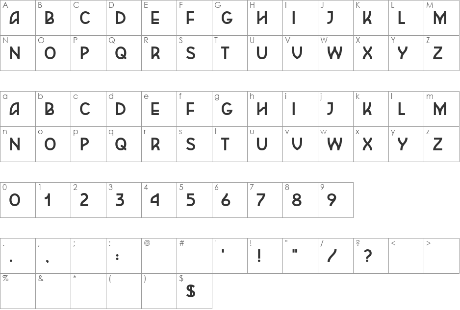Frieda font character map preview