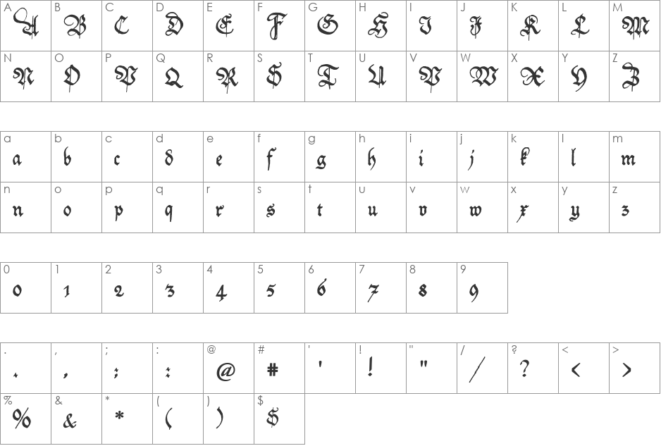 Friedolin font character map preview