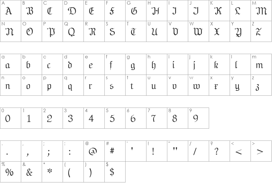 Friedrich font character map preview