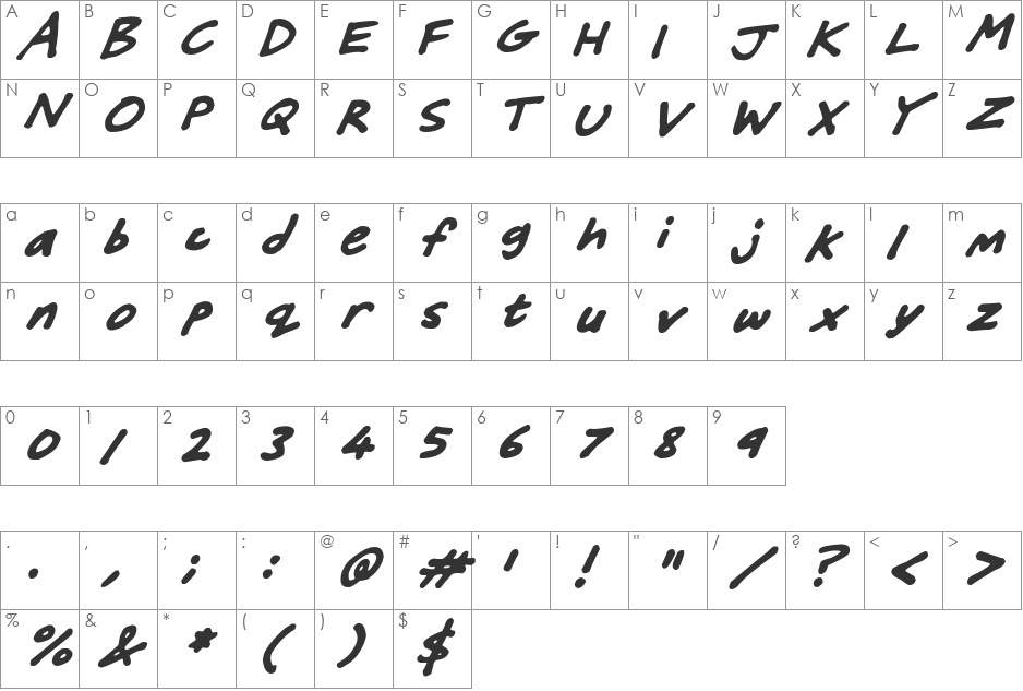 Friendly Felt Tips font character map preview