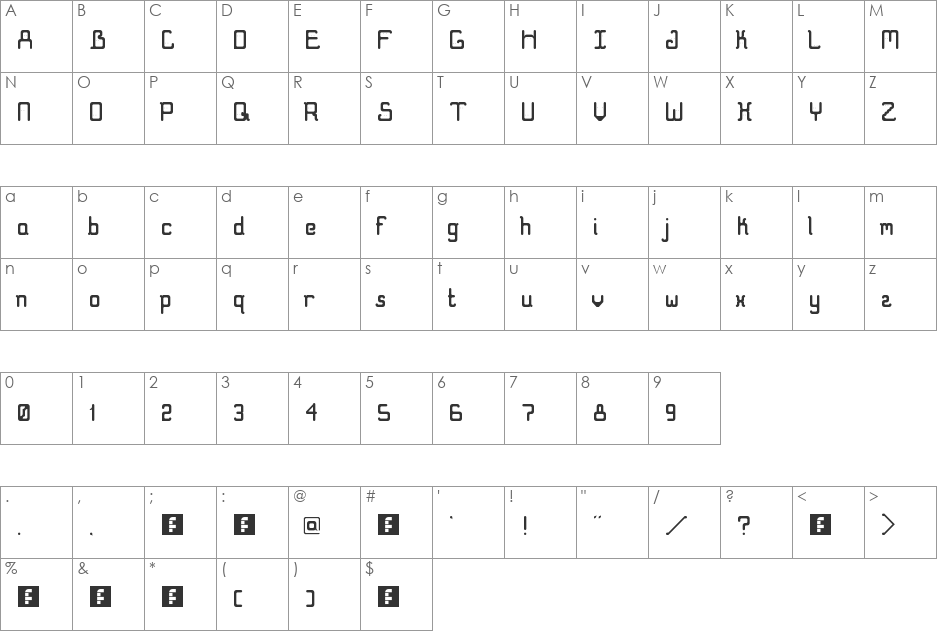 Friendly Robots font character map preview