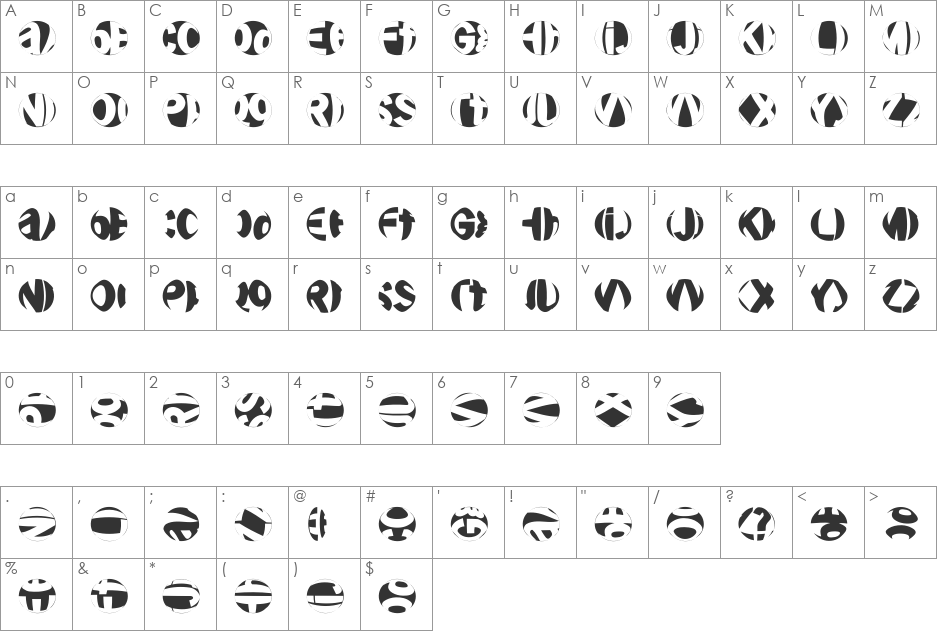 FriendlyFireBullets font character map preview