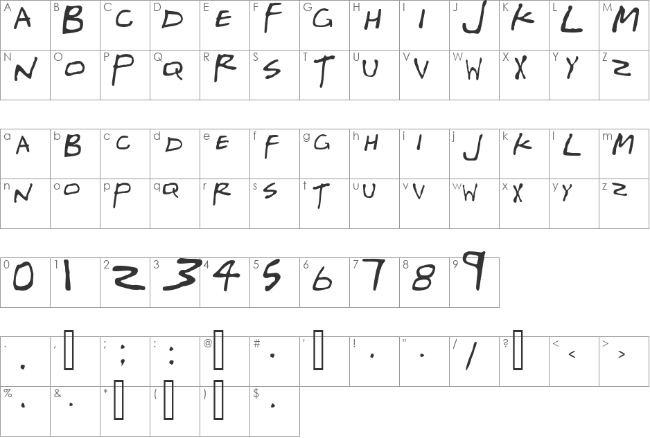 Friends font character map preview
