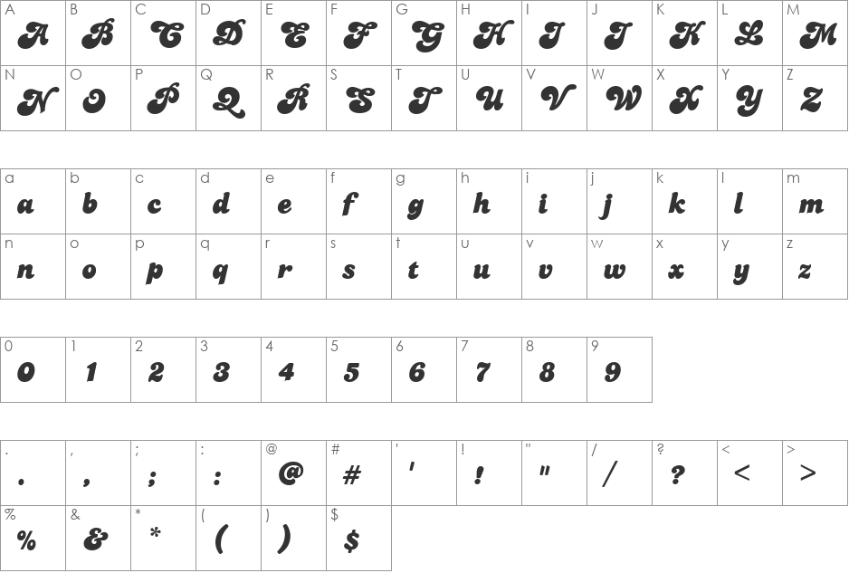 Friends font character map preview