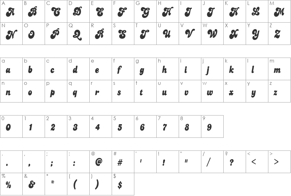 Friends-Condensed font character map preview