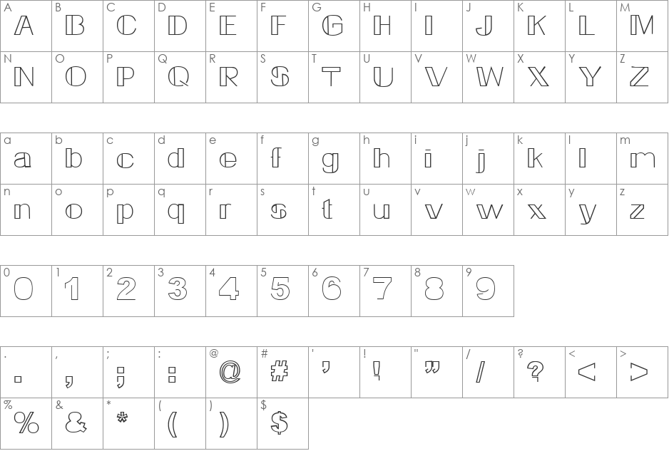 Friesian font character map preview