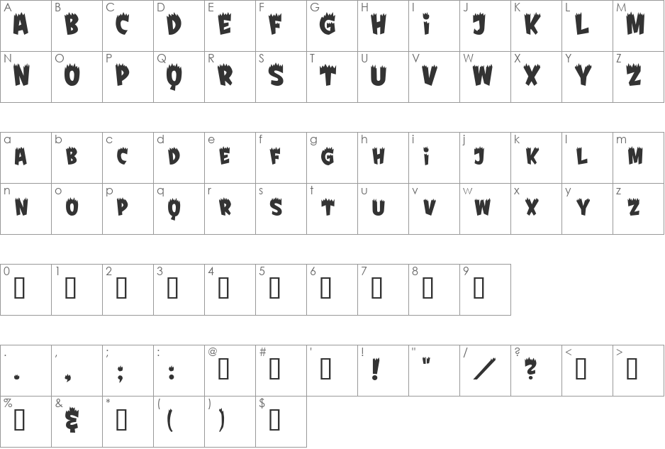 Fright font character map preview