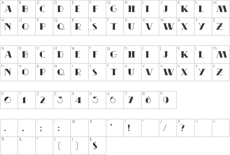 Frikam font character map preview