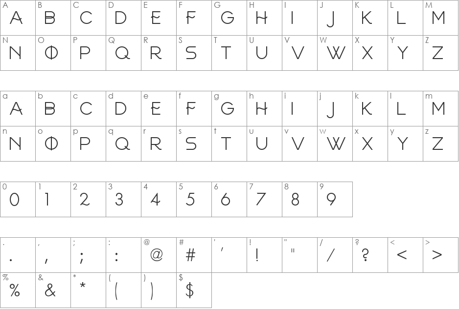 FRINCO font character map preview
