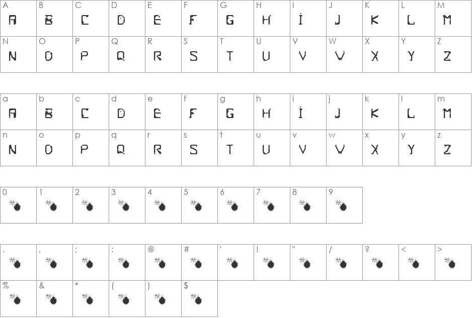 Frish font character map preview